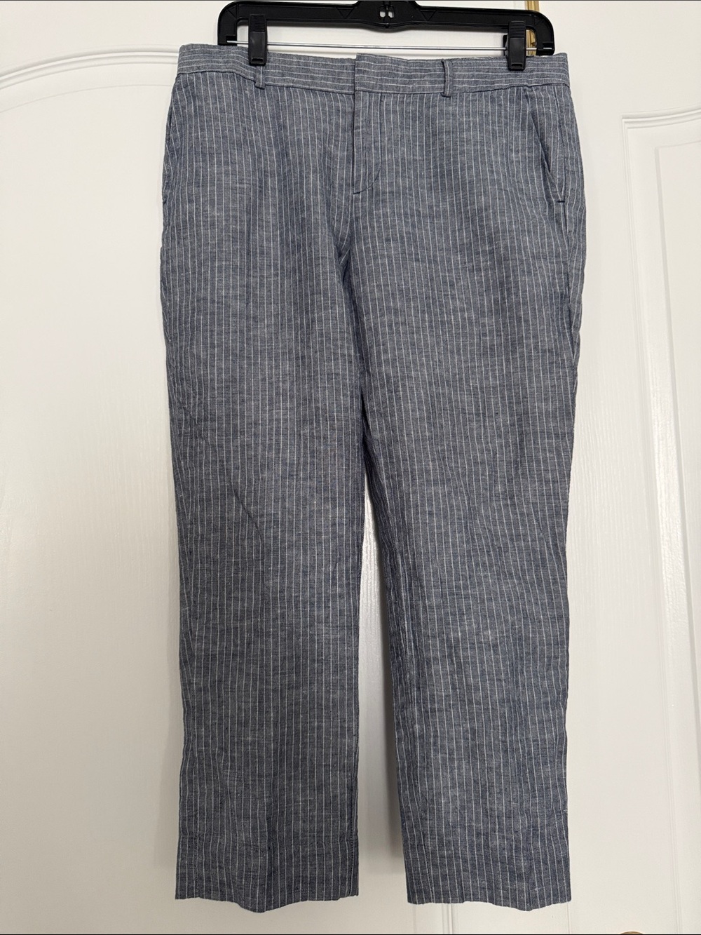 Banana Republic Factory Blue Pinstriped Cropped Linen blend pant